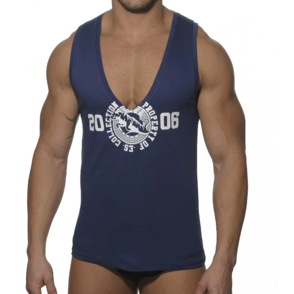 ES Collection Low V-neck Blue Singlet