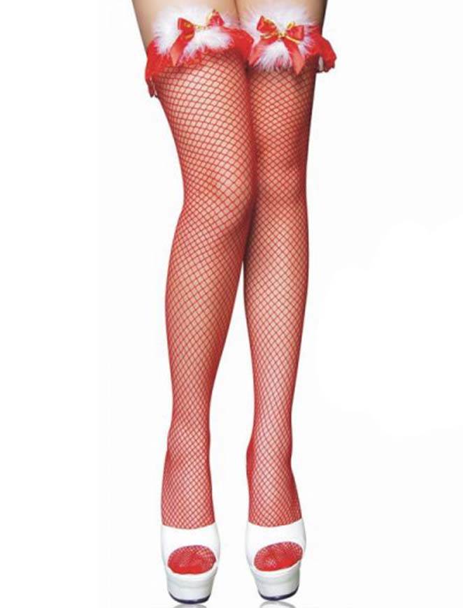 Bow and Frill Small netting Fishnet Thigh high Stockings