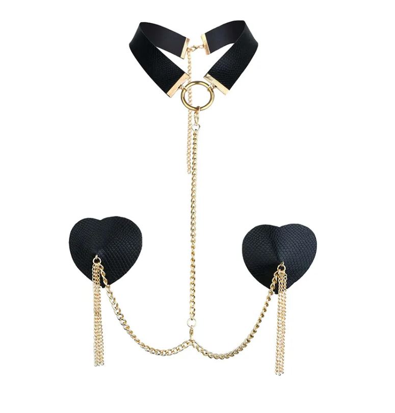 Textured Choker Harness with nipple pasties