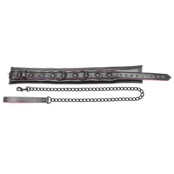 Pink and Black Padded Collar With Leash