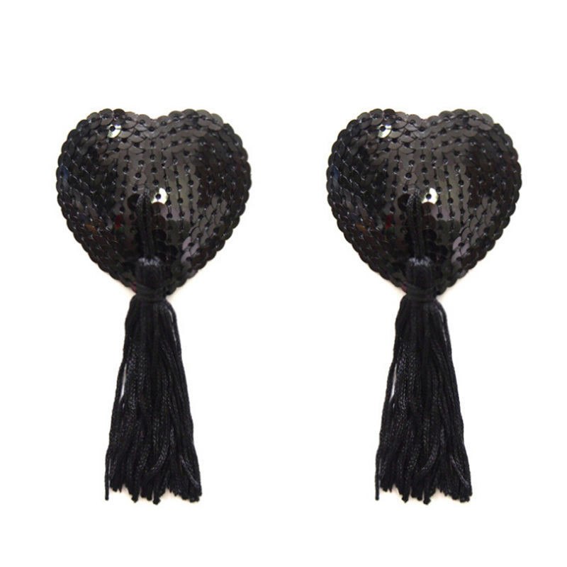 Black Sequin Heart Nipple Pasties