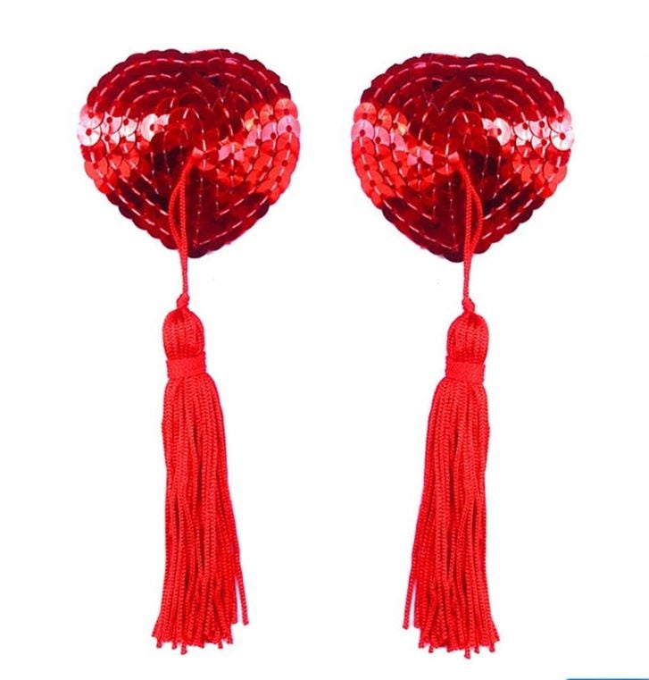 Red Sequin Heart Nipple Pasties