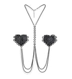 Heart Rhinestone Choker Harness with nipple pasties