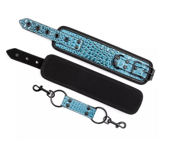 Blue Crocodile Pattern PU Leather Ankle cuffs