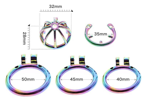 Rainbow Spiked Ring Chastity Cock Cage