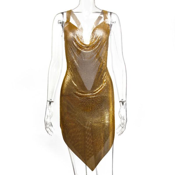 Gold Glow Mesh Chain Dress