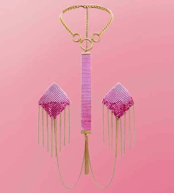 Glowmail Choker Harness with nipple pasties