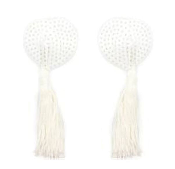 White Sequin Heart Nipple Pasties