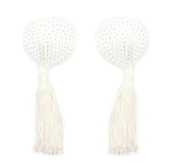 White Sequin Heart Nipple Pasties