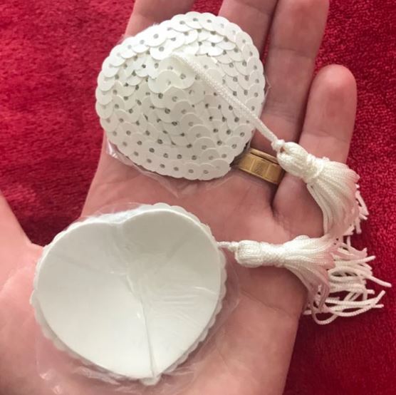 White Sequin Heart Nipple Pasties