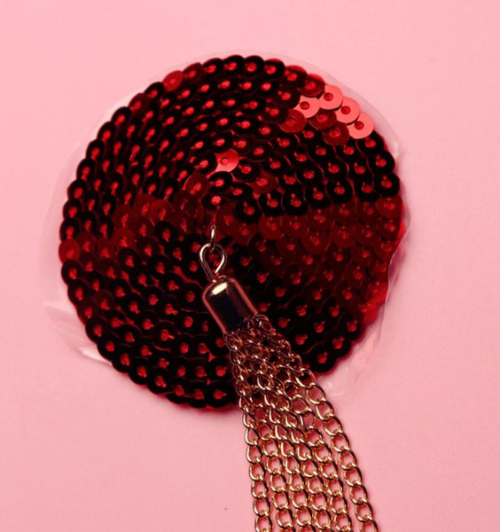 Round Sequin Nipple Pasties W Metal Tassels