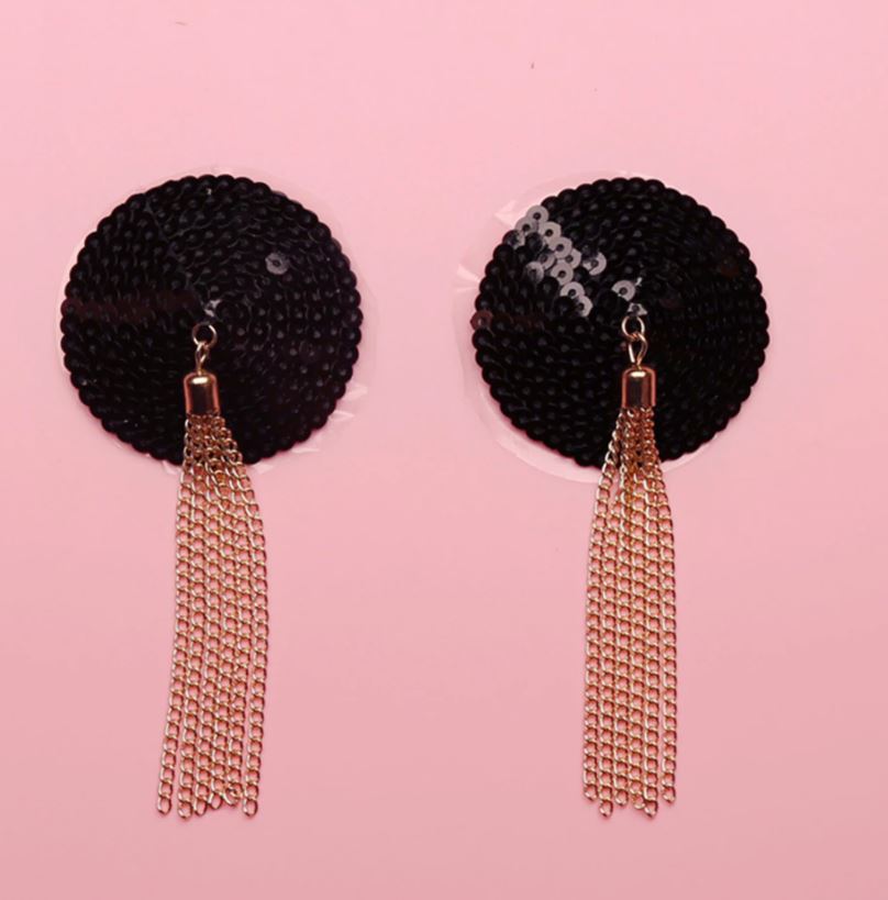 Round Sequin Nipple Pasties W Metal Tassels