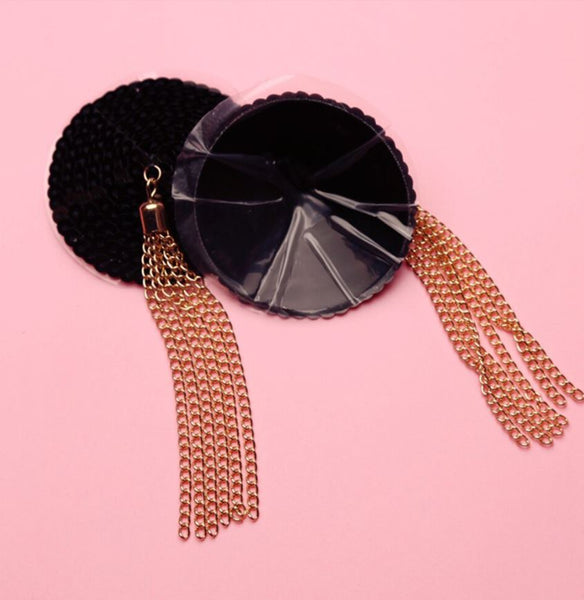 Round Sequin Nipple Pasties W Metal Tassels