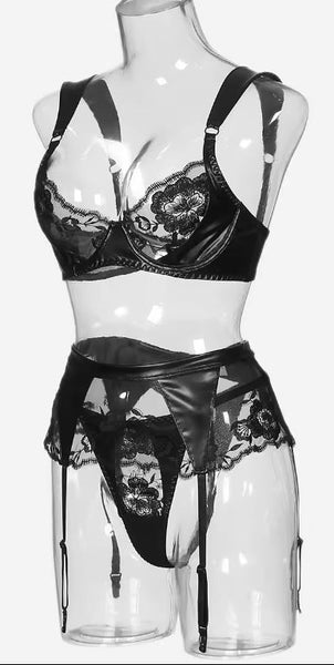 PVC and Rose Lace Bra Set