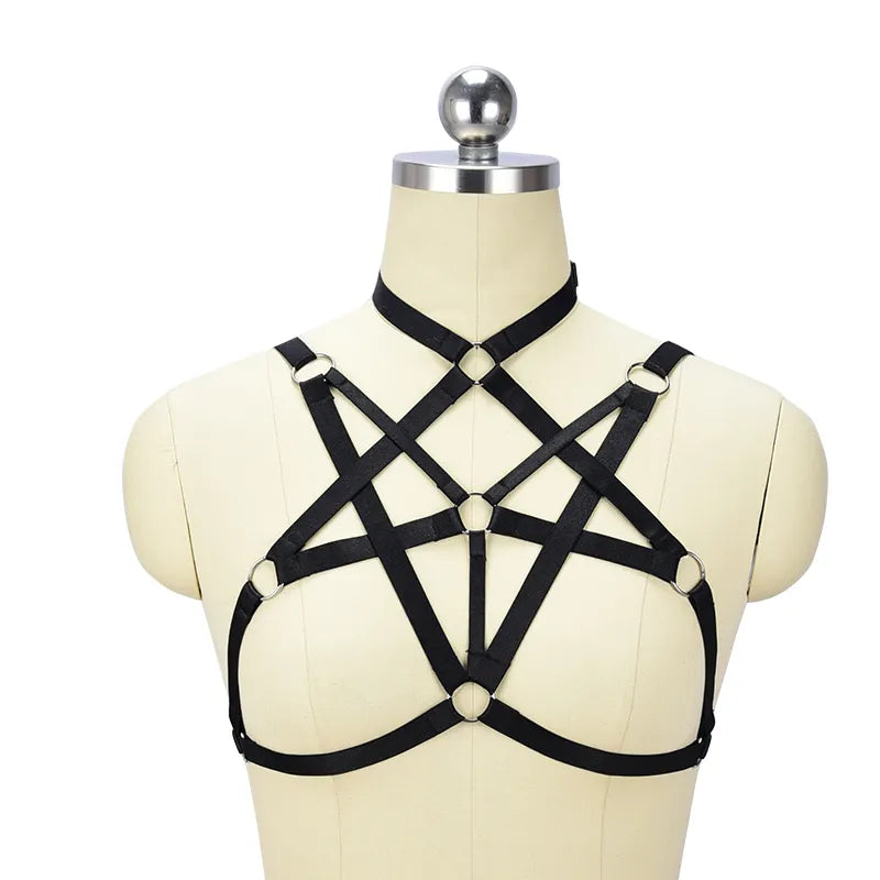 Black Body Harness Sexy Handmade Crop Top Lingerie Bondage Open Chest Harness Fetish Wear Gothic cage bra