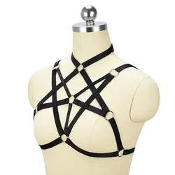 Black Body Harness Sexy Handmade Crop Top Lingerie Bondage Open Chest Harness Fetish Wear Gothic cage bra