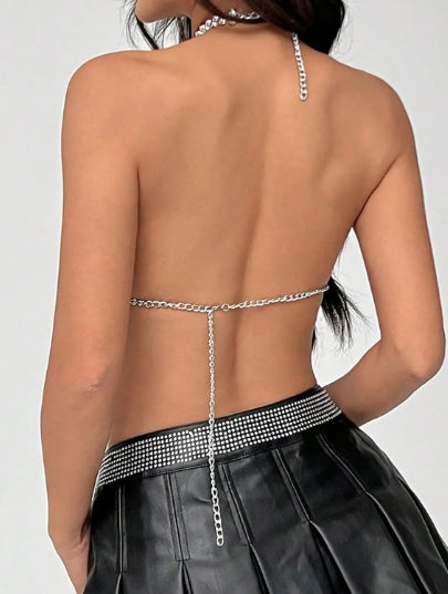 Rhinestone Halter Knitted Top