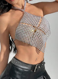 Rhinestone Halter Knitted Top