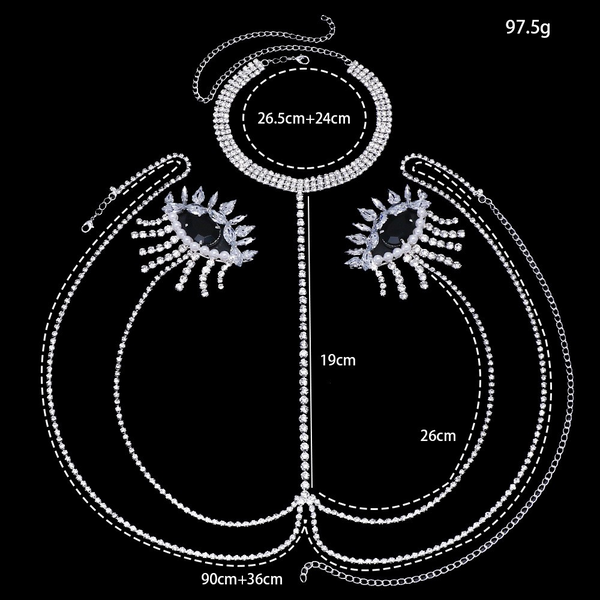 Rhinestone Eyes Choker Harness with Nipple Pasties