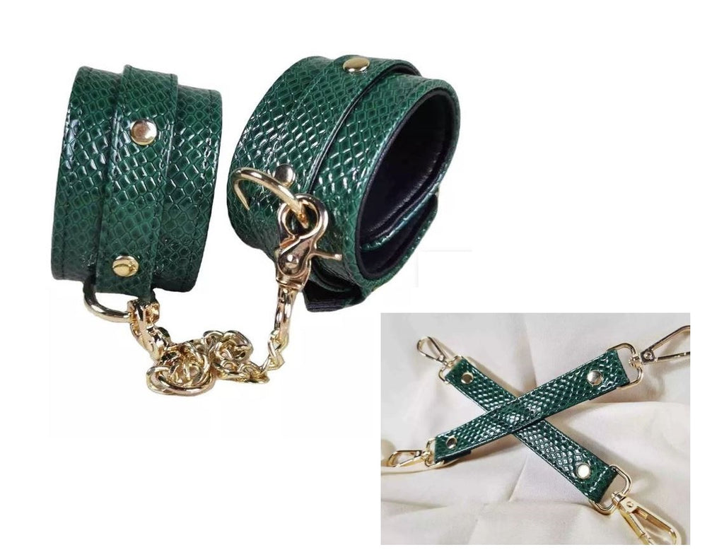 Green Snake Pattern PU Leather Ankle cuffs