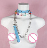 Blue Collar with Rainbow Bells and Leash