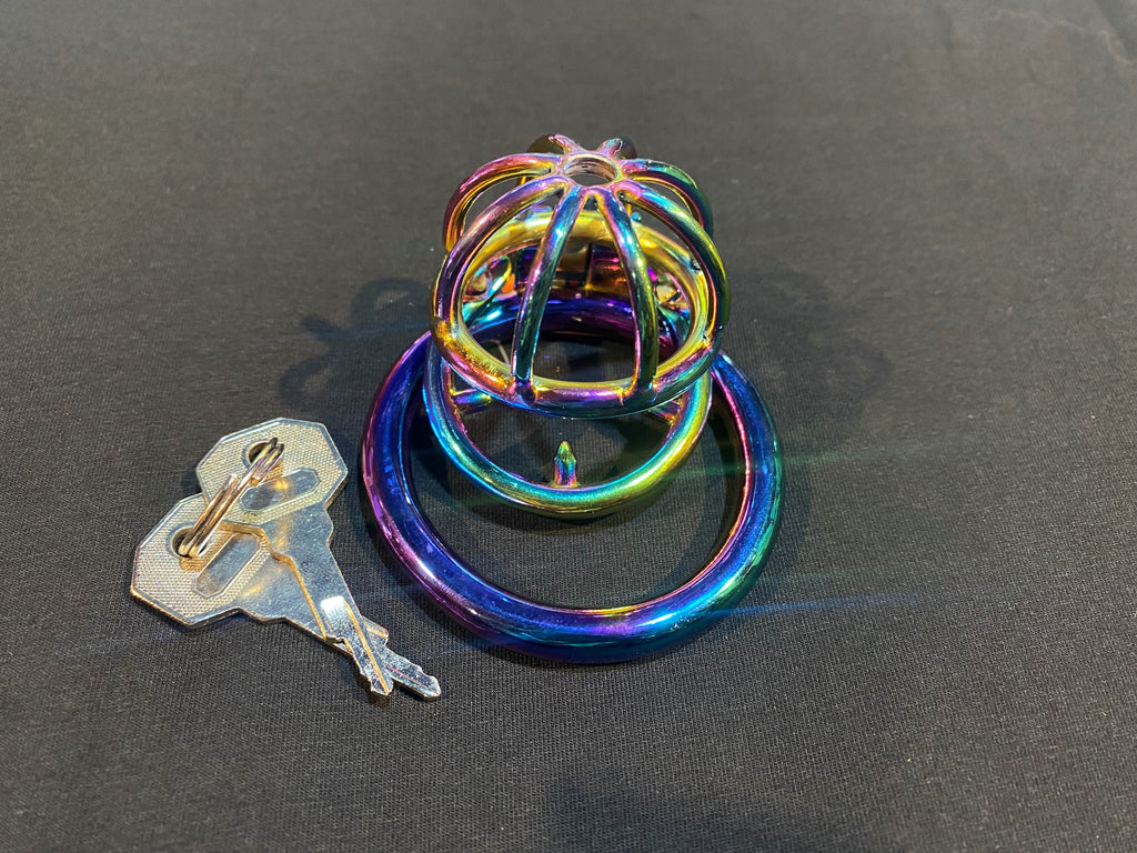 Rainbow Spiked Ring Chastity Cock Cage