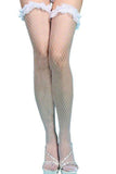White Frill Top Thigh High Fishnet Stockings